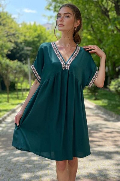 bacc Emerald Embroidery Border Detailed Comfortable Fit Viscon Woven Dress Bcvl-2530000