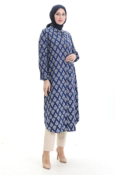 sefamerve Boydan Düğmeli Uzun Tunik 0092-03 Lacivert