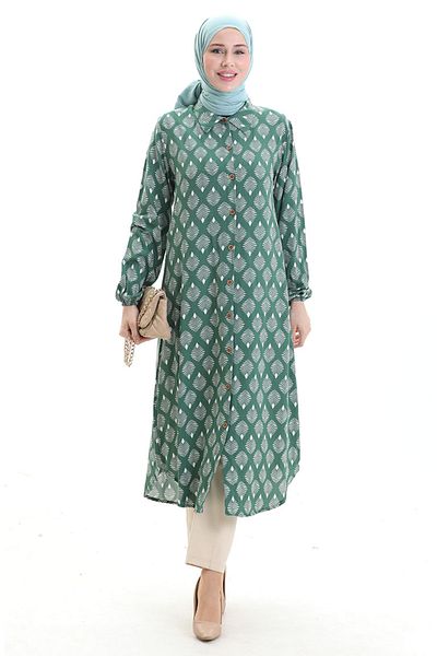 sefamerve Μακρύ τουνίκ με κουμπιά 0092-04 Emerald Green