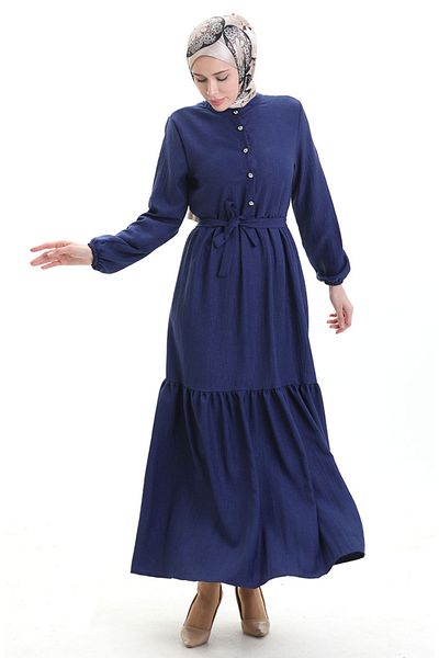 sefamerve Φόρεμα με λαβή και κουμπί 0104-05 Navy Blue