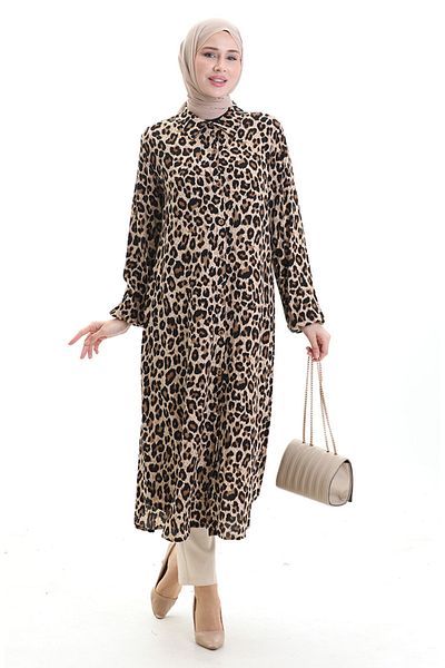 sefamerve Μακρύ τουνίκ με σχέδιο Leopard 0093-01 Καφέ