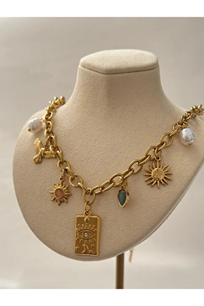 SU PERİSİ TAKI BİJUTERİ قلادة ساحرة بتفاصيل عين ذهبية من الفولاذ