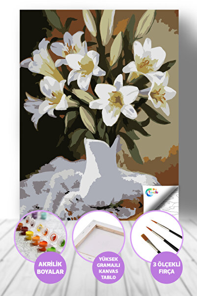 Tuvalle Zarif Zambaklar Sayılarla Boyama Seti, Hobi Seti, 40X50 Tablo, Fırça ...