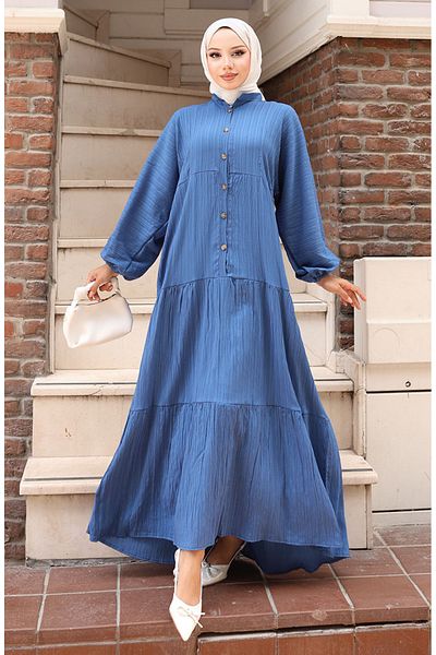 sefamerve Rochie elastică cu jumătate de nasturi 2074-04 Indigo