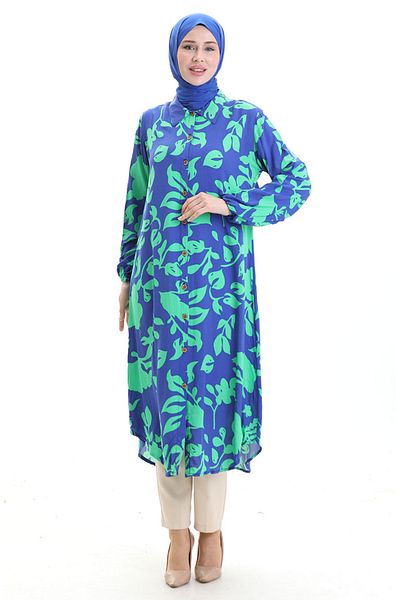 sefamerve Full Buttoned Long Tunic 0095-03 Saks Green