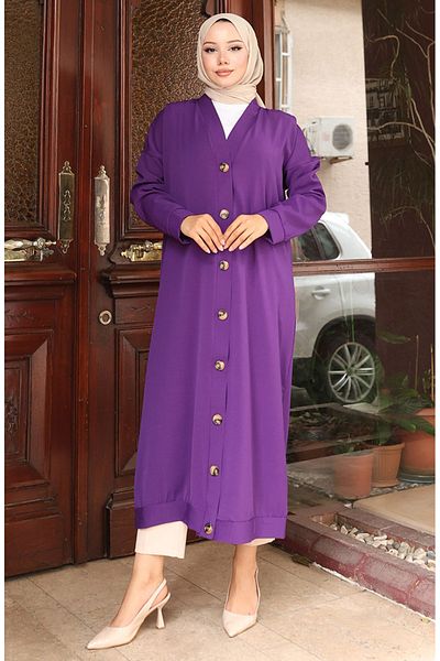 sefamerve Full Buttoned Long Tunic 0096-05 Purple