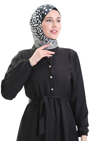 sefamerve Φόρεμα με λαβή και κουμπί ελαστικό 0104-04 Μαύρο