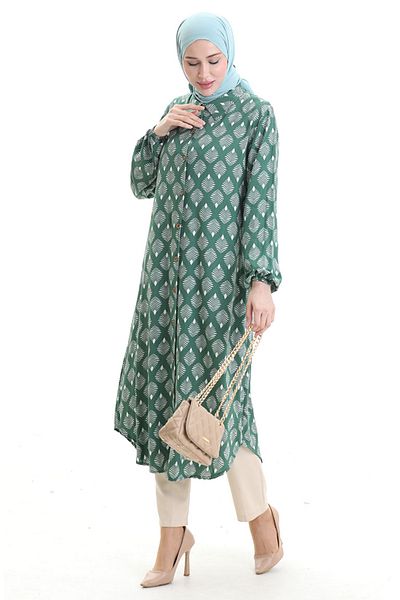 sefamerve Μακρύ τουνίκ με κουμπιά 0092-04 Emerald Green