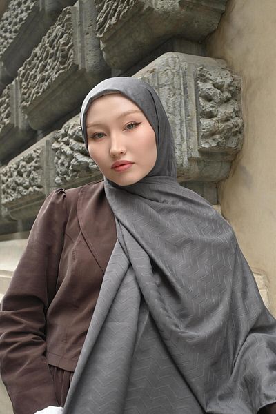 Pull Scarfs Anthracite - Zigzag Pattern Bamboo Jacquard