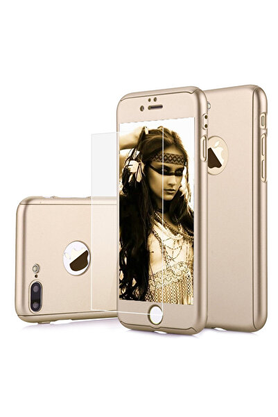 OEM Carcasă de telefon ultra subțire pentru iPhone 7, rezistentă la 360 de grade și folie de sticlă - auriu mat