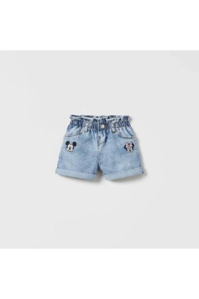 VİTASTORETR Beli Lastikli Çift Çepli Mickey Mouse Denim Şort