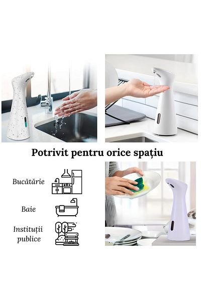 ZEQAS Dozator Săpun Touchless ABS+PC 200 ml – Automată, Igienic, Impermeabil, Alb