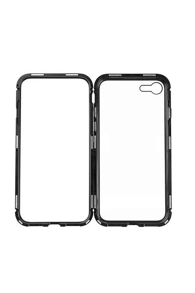 OEM Carcasă compatibilă cu iPhone 8, cu închidere magnetică, ramă metalică și spate din plastic Cal. I, gri