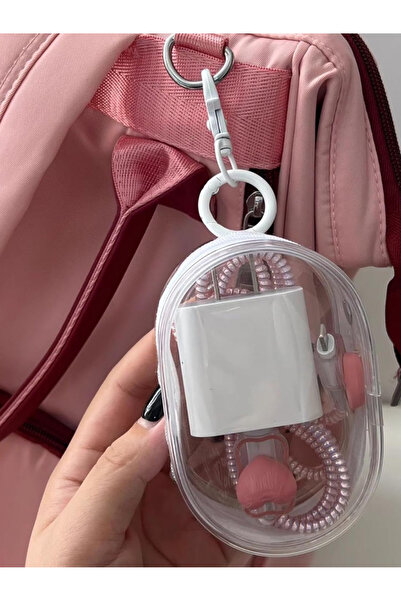 CNGZSHOP Beyaz Mini Çanta Kulaklık Anahtarlık Kılıf Bozuk Para Şarj Cihazı Cüzdanı Kablo Organizer