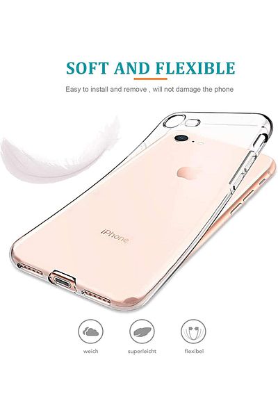 OEM Set husă și folie de protecție pentru iPhone 7/8, silicon transparent, rezistentă la șocuri, 2 bucăți