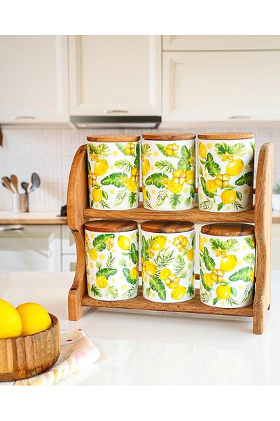 vanilya accessory 6-Stand Spice Rack Porcelain Lemon Serial