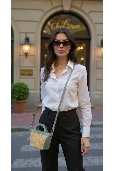 PayBuy Modern Cross Strap Hand and Shoulder Bag with Straw Detail Lightweight Minimal Stylish Design