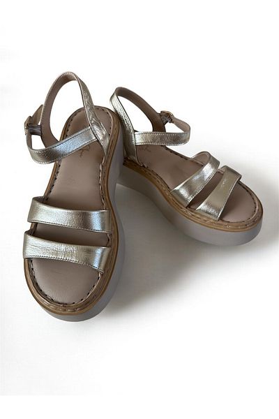 sorella Women's Orthopedic Sole Gold/Silver Genuine Leather Sandals - Sorti̇e