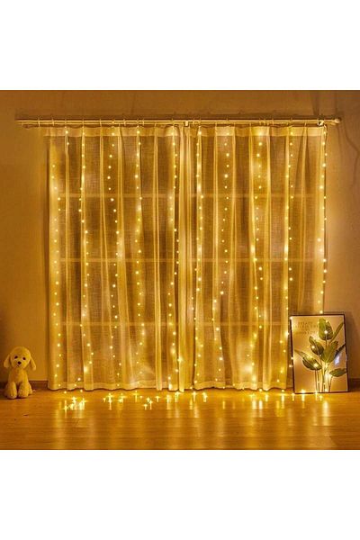 SIKS Instalație de Crăciun, model de perdea, 8 efecte de lumină, franjuri, 300 led-uri, fir alb