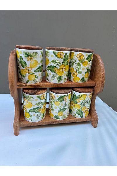 vanilya accessory 6-Stand Spice Rack Porcelain Lemon Serial