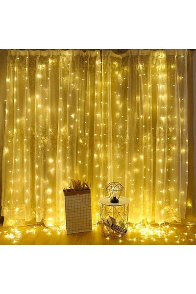 SIKS Instalație de Crăciun, model de perdea, 8 efecte de lumină, franjuri, 300 led-uri, fir alb