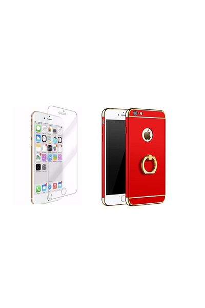 OEM Pachet husă Apple iPhone 7, inel MyStyle Elegance Luxury 3in1 roșu, folie de protecție din sticlă gratuită