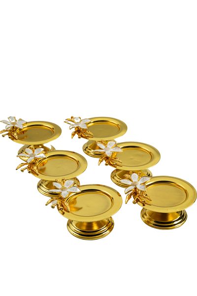 Yaren Style Lily Flower Decorative 6-Piece Gold Color Macaron Holder Turkish Delight Holder Coffee Side Presentation Holder