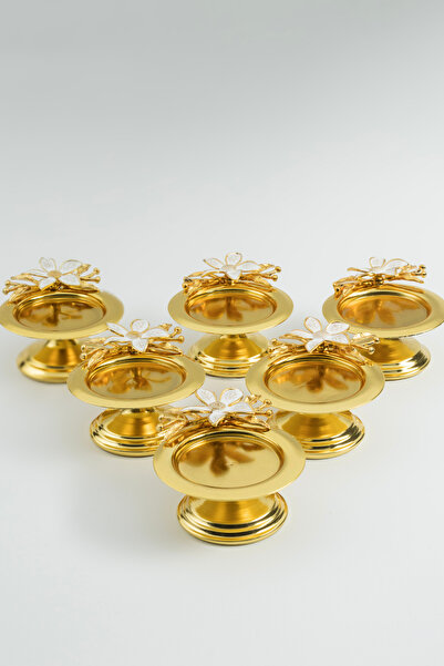 Yaren Style Lily Flower Decorative 6-Piece Gold Color Macaron Holder Turkish Delight Holder Coffee Side Presentation Holder