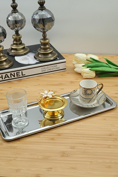 Yaren Style Lily Flower Decorative 6-Piece Gold Color Macaron Holder Turkish Delight Holder Coffee Side Presentation Holder