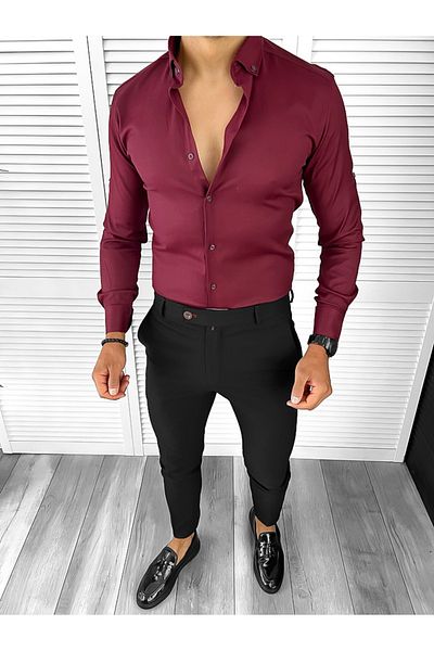 dehaine Men's shirt, elegant, burgundy, 12991