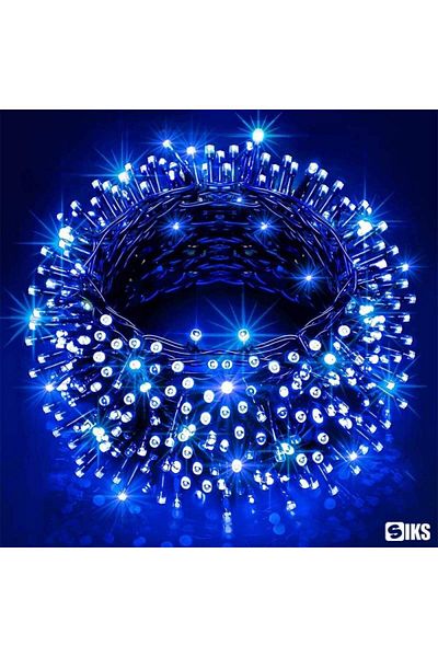 SIKS Instalație liniară de Crăciun, interior/exterior, rolă de 100 m, 8 efecte de lumină, sârmă albastră, neagră