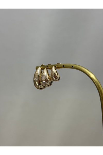XUPING JEWELRY 18k 3’lü Zirkon Taşlı Gold Küpe Paslanmaz Kararmaz