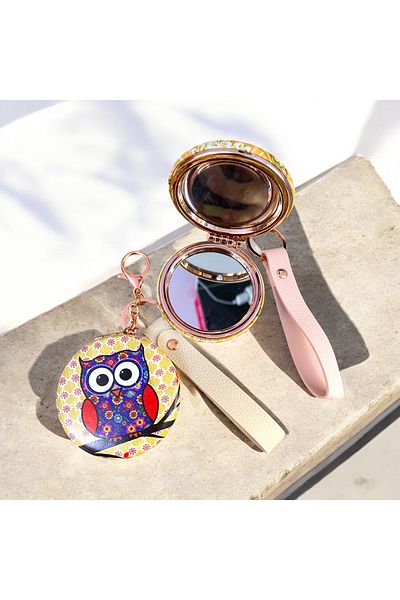 DKY Owl Pattern Bag Pocket Mirror Keychain Bag Charm