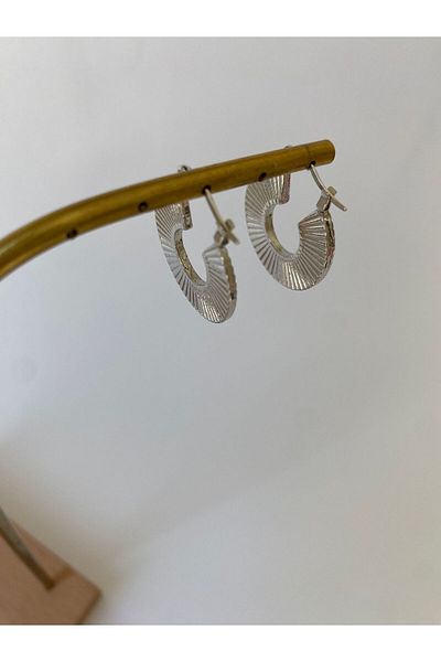 marsel aksesuar Line Model Modern Silver Color Hoop Earrings