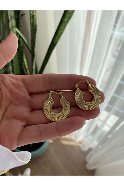 marsel aksesuar Line Model Modern Gold Color Hoop Earrings