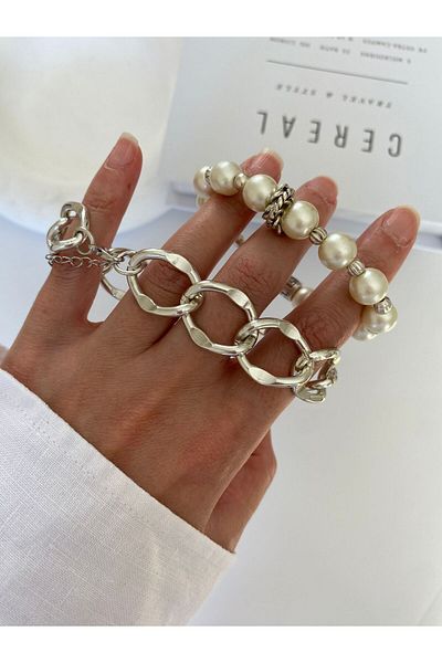marsel aksesuar Double Pearl Design Bracelet Set