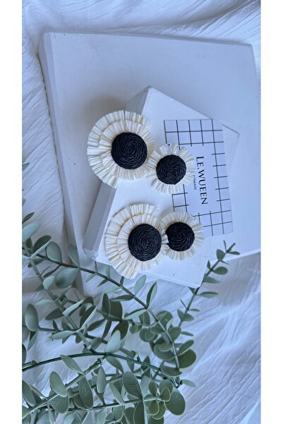 LE.WUEEN Contrast Textured Earrings Black and White