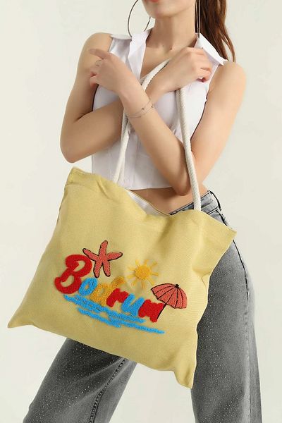 MILANOFOX Punch Embroidered Canvas Fabric Beach and Casual Shoulder Bag – Colorful Design, Durable Woven, Summer