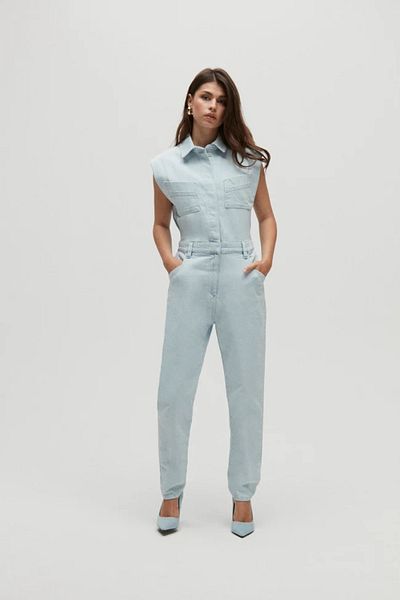 september island Ice Blue Sleeveless Denim Jumpsuit