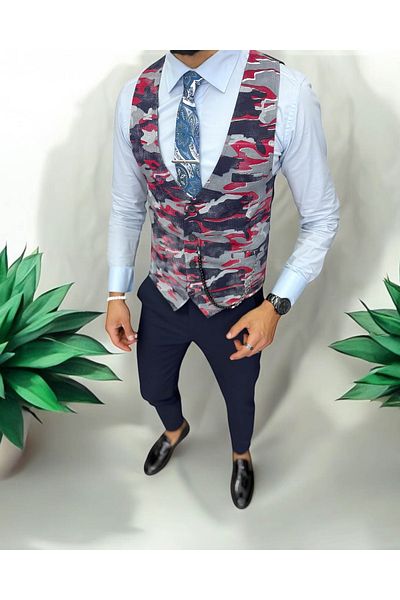 dehaine Men's suit, pants with vest, camouflage red, 13235