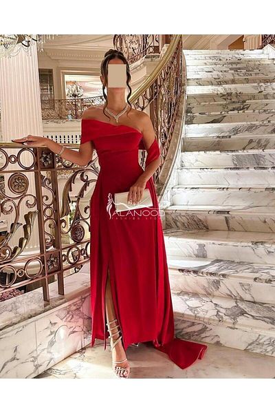 ALANOOD FASHION Soft and elegant red dress by Bashayer