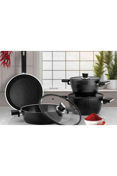 AROW Giallo 7 Piece Pot Set Black