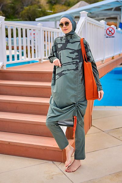 Marina Khaki Full Covered Hijab Swimsuit with Hidden Zipper M2516