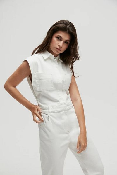 september island Ecru Sleeveless Denim Jumpsuit