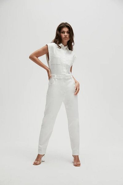 september island Ecru Sleeveless Denim Jumpsuit