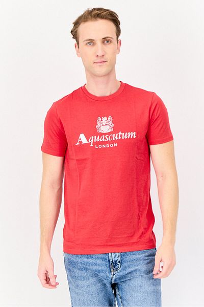 Aquascutum Men Crew Neck Short Sleeve Brand Logo T-Shirt, Red