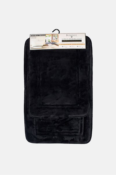 Bombay 2 Pieces Charcoal Infused Bath Rugs Set, Black