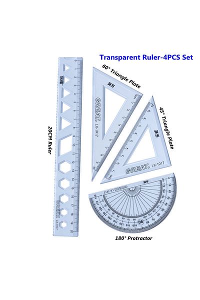 Choice Transparent ruler 4PCS/Set Drawing Ruler Measurement Geometry Triangle Ruler Straightedge Protractor
