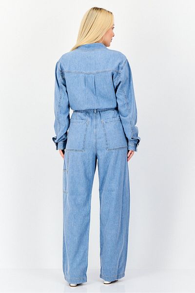 Esprit Women Washed Long Sleeve Jumpsuits, Blue