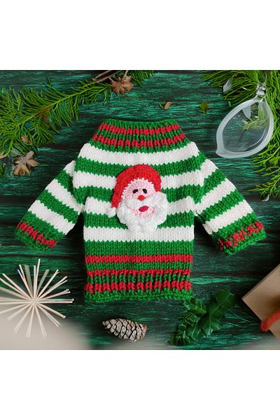 Lady Fify Green and White Striped Sweater with Santa for Cat and Dog